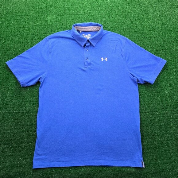Under Armour Polo Shirt Mens Large Blue Short Sleeve Golf Performance HeatGear - Picture 1 of 7